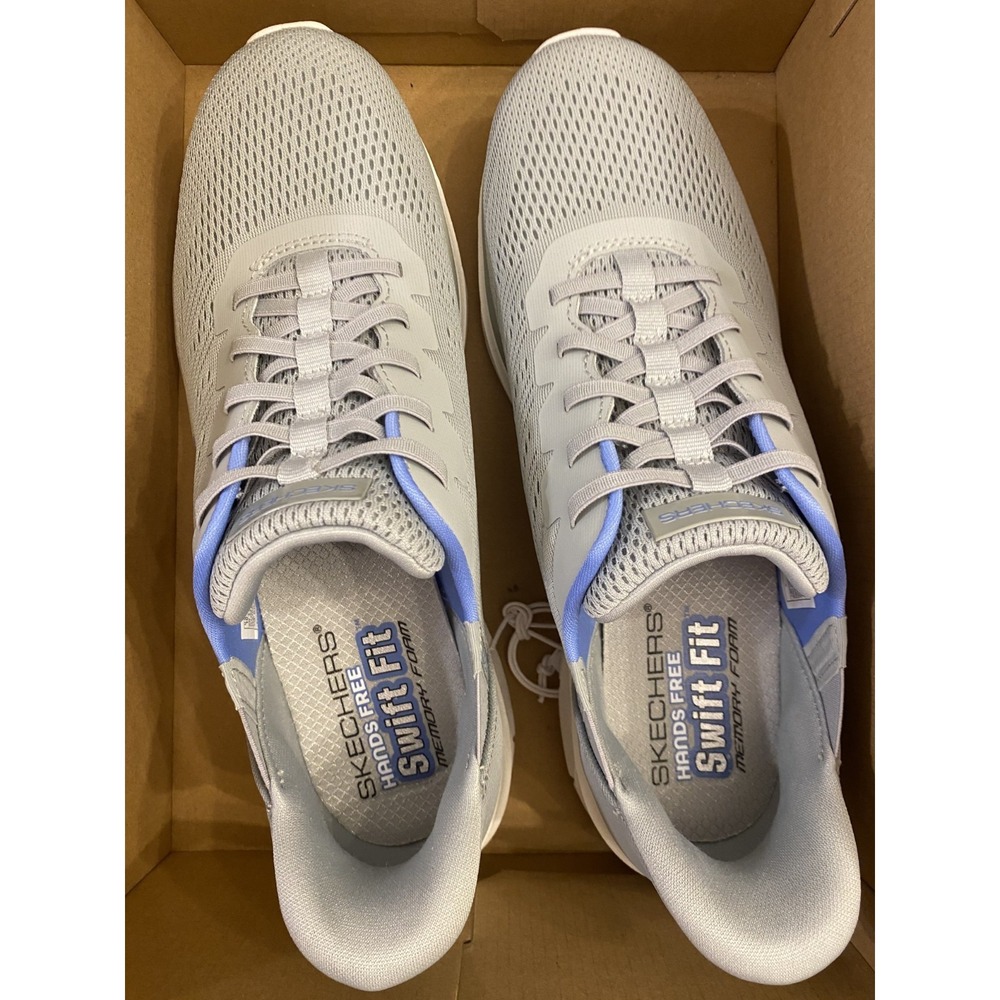 Skechers NIB Swift Fit Sz 6.5 Hands Free Grey Blue Glide-Lite 2.0 Slip On Shoes - Picture 2 of 5